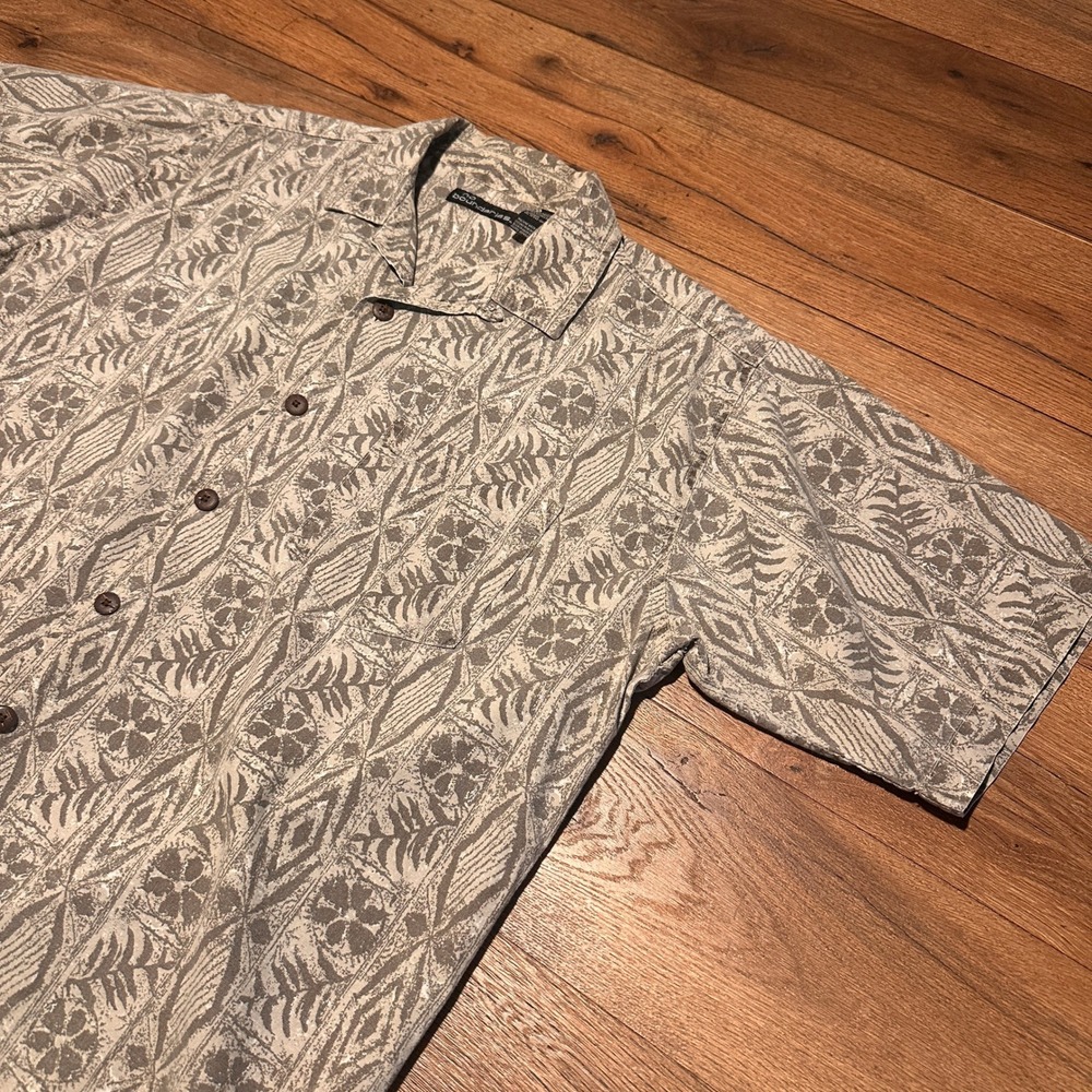 Y2K No Boundaries Tan Grey Tribal Floral Geometric Shirt Mens Large
